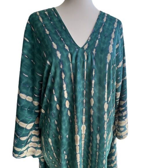 0140/ Green Long Kaftan, Tie dyed, Kaftan , Simple Dress - Picture 5 of 12